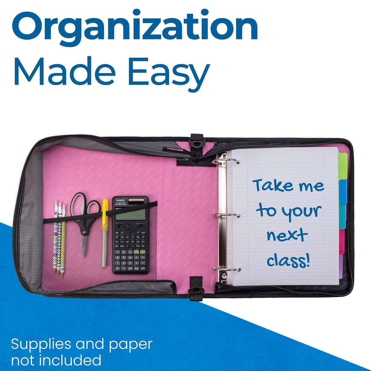 School Zipper Binder | 2" O-Rings | 400-Sheet | LT-007 Light Pink