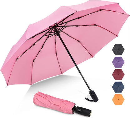 Travel Umbrella Compact - 10 Ribs Portable Collapsible Umbrellas for Rain Windproof - Paraguas Automatic Small Folding Umbrella Lightweight Packable Umbrella for Women Men