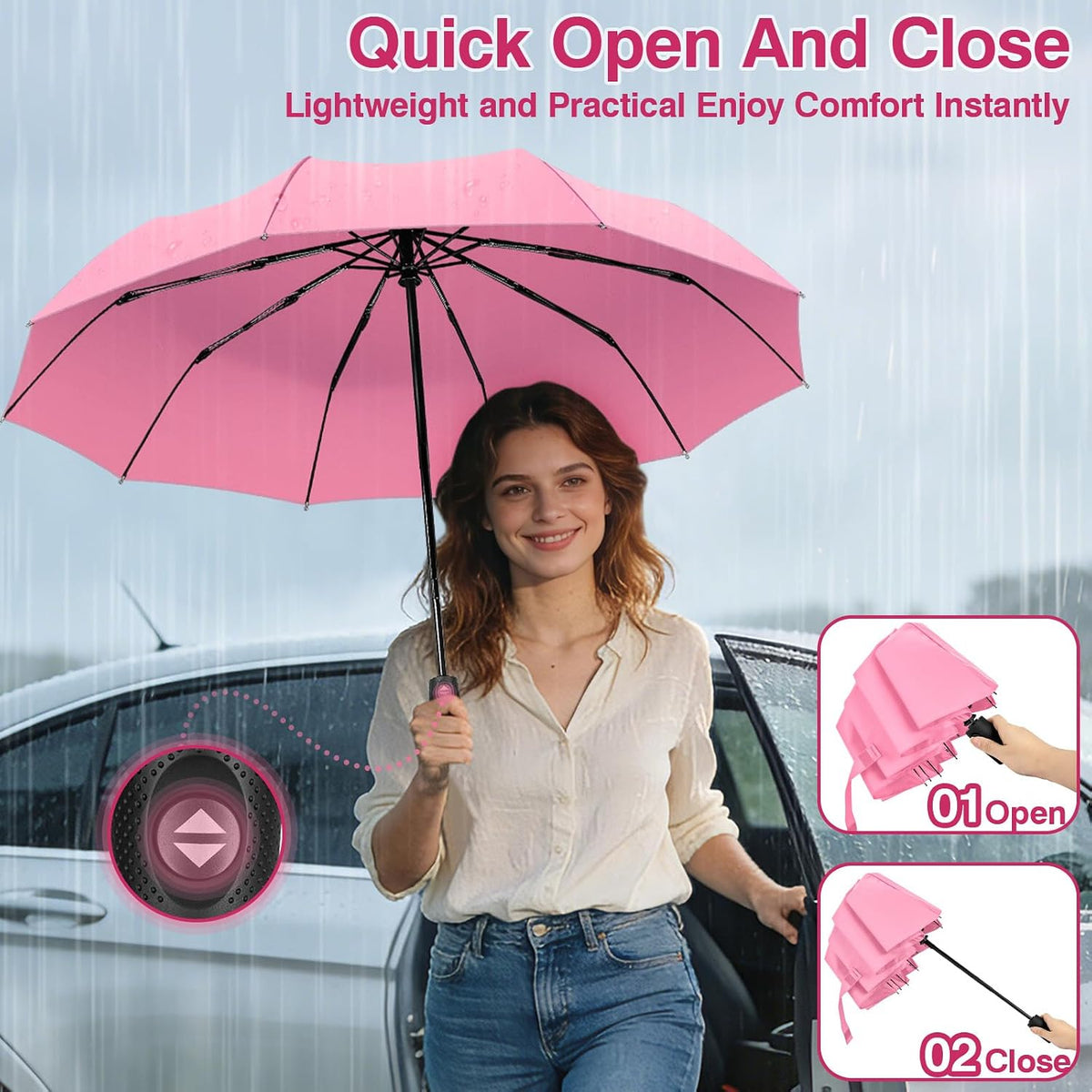 Travel Umbrella Compact - 10 Ribs Portable Collapsible Umbrellas for Rain Windproof - Paraguas Automatic Small Folding Umbrella Lightweight Packable Umbrella for Women Men