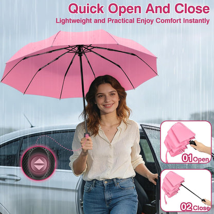 Travel Umbrella Compact - 10 Ribs Portable Collapsible Umbrellas for Rain Windproof - Paraguas Automatic Small Folding Umbrella Lightweight Packable Umbrella for Women Men
