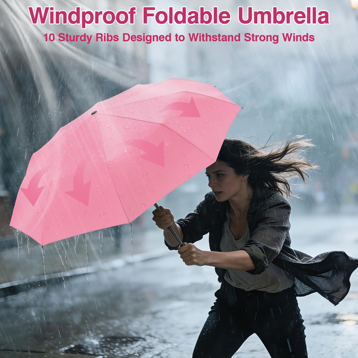 Travel Umbrella Compact - 10 Ribs Portable Collapsible Umbrellas for Rain Windproof - Paraguas Automatic Small Folding Umbrella Lightweight Packable Umbrella for Women Men