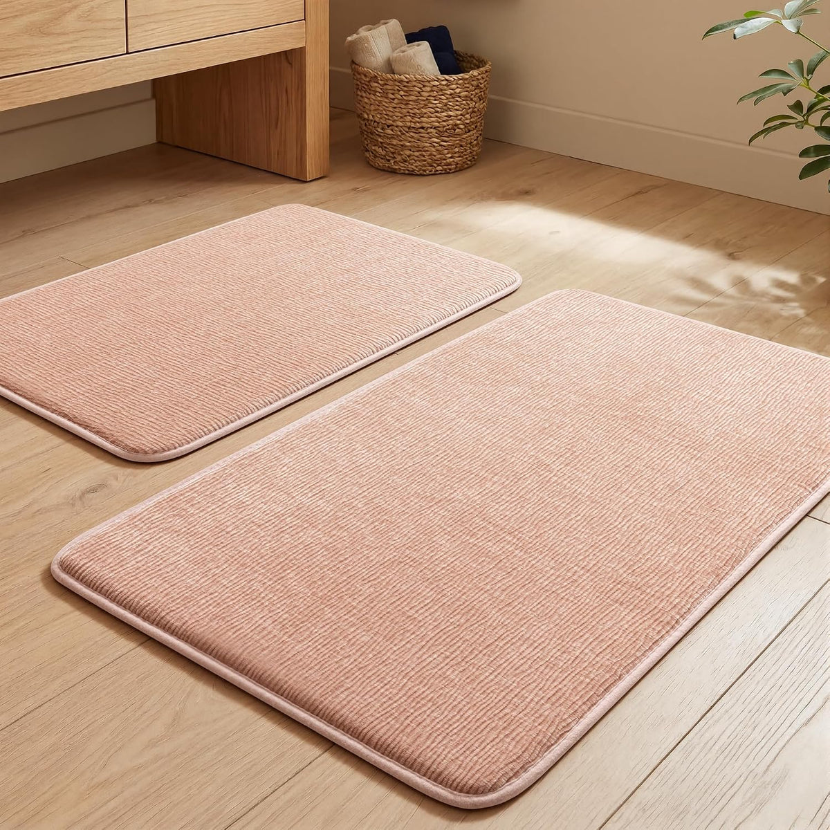Bathroom Rug Set 2 Piece, Memory Foam Pink Bath Mat Set Non-Slip Quick Dry Bath Mats for Bathrooom