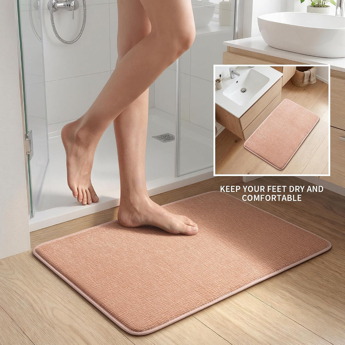 Bathroom Rug Set 2 Piece, Memory Foam Pink Bath Mat Set Non-Slip Quick Dry Bath Mats for Bathrooom