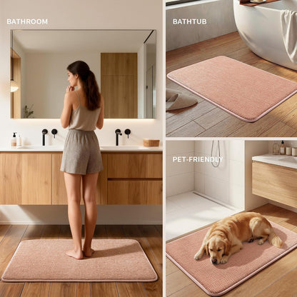 Bathroom Rug Set 2 Piece, Memory Foam Pink Bath Mat Set Non-Slip Quick Dry Bath Mats for Bathrooom