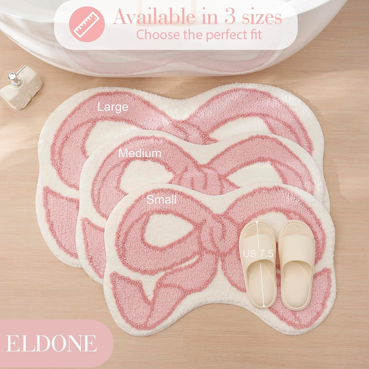 Pink Bow Shaped Bathroom Rugs, Small Cute Bath Mat Non Slip, Microfiber Aesthetic Trendy Funky Fun Preppy Girly Rug, Coquette Bow Decor for Girls Kids Bedroom, Nursery Room, Vanity, 18" x 27"