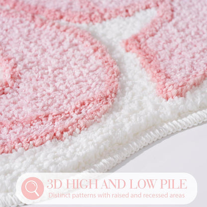 Pink Bow Shaped Bathroom Rugs, Small Cute Bath Mat Non Slip, Microfiber Aesthetic Trendy Funky Fun Preppy Girly Rug, Coquette Bow Decor for Girls Kids Bedroom, Nursery Room, Vanity, 18" x 27"