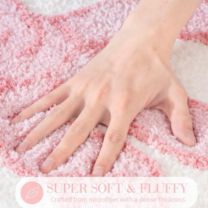 Pink Bow Shaped Bathroom Rugs, Small Cute Bath Mat Non Slip, Microfiber Aesthetic Trendy Funky Fun Preppy Girly Rug, Coquette Bow Decor for Girls Kids Bedroom, Nursery Room, Vanity, 18" x 27"