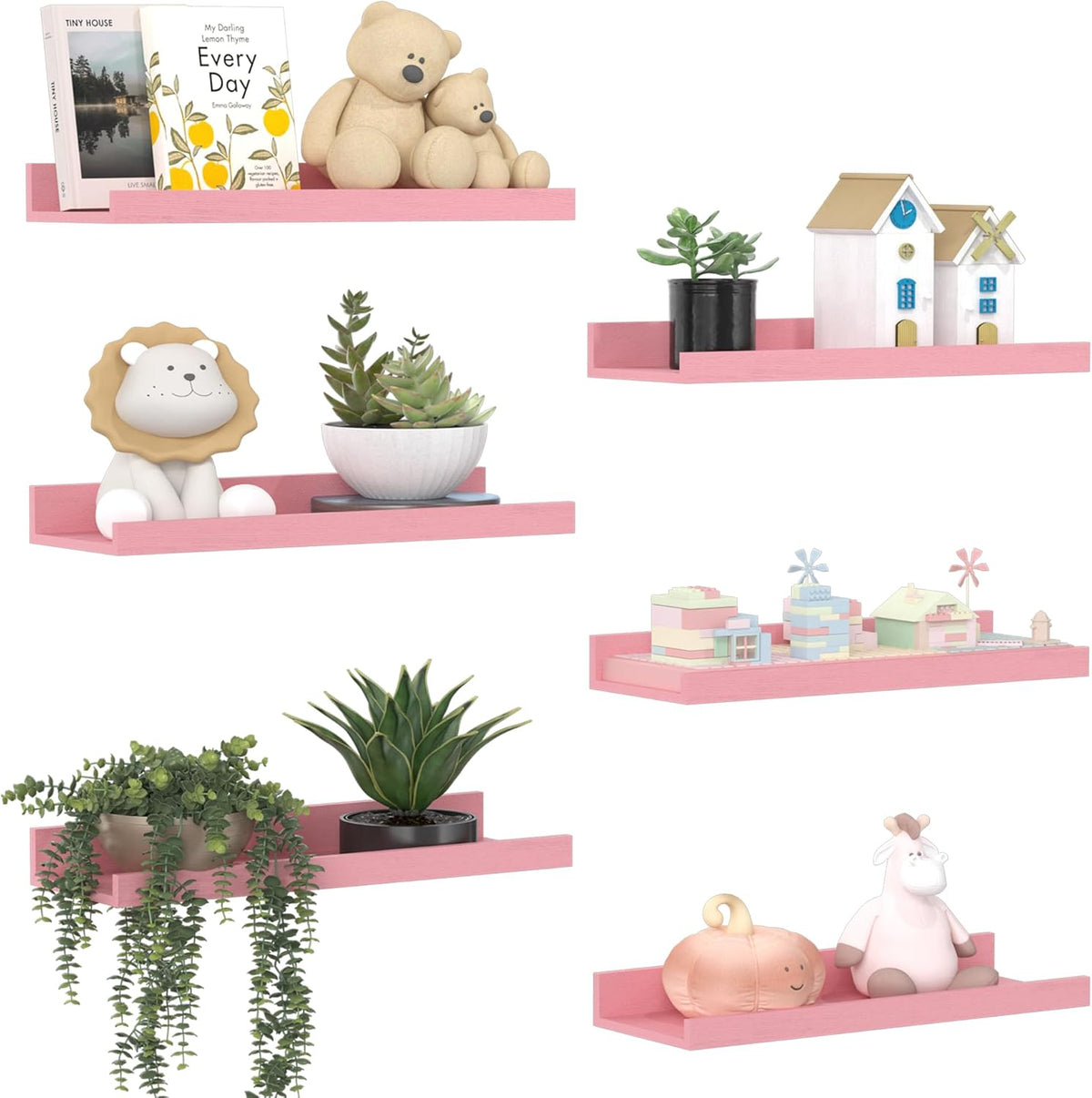 Floating Shelves for Wall Decor and Storage, Pink, 6Pcs 15.7''