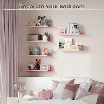 Floating Shelves for Wall Decor and Storage, Pink, 6Pcs 15.7''
