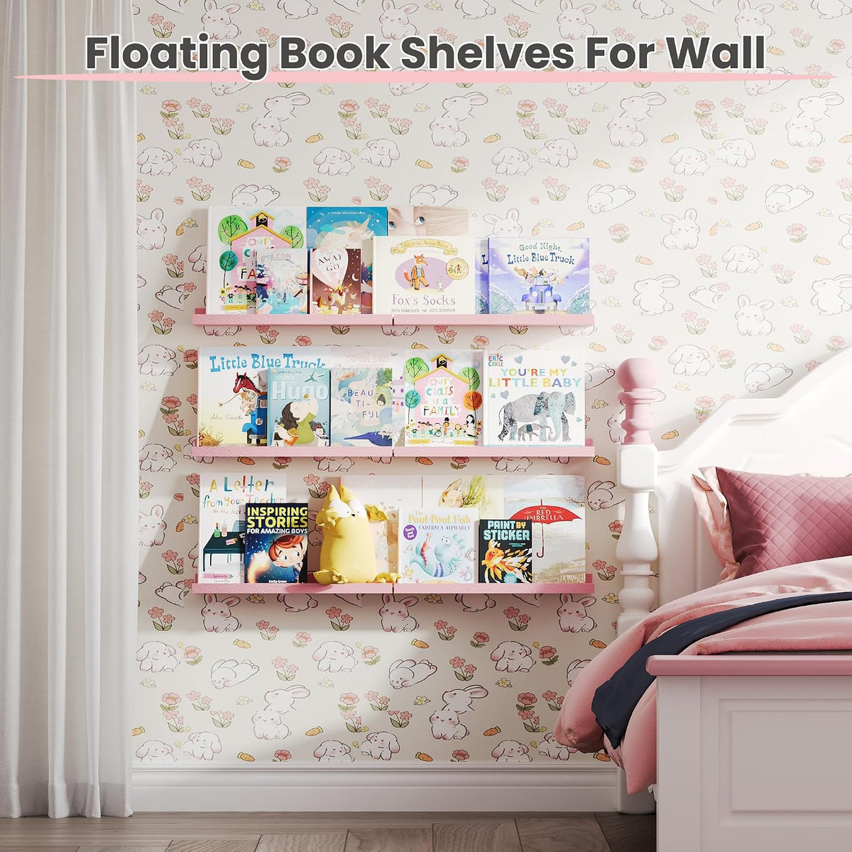Floating Shelves for Wall Decor and Storage, Pink, 6Pcs 15.7''
