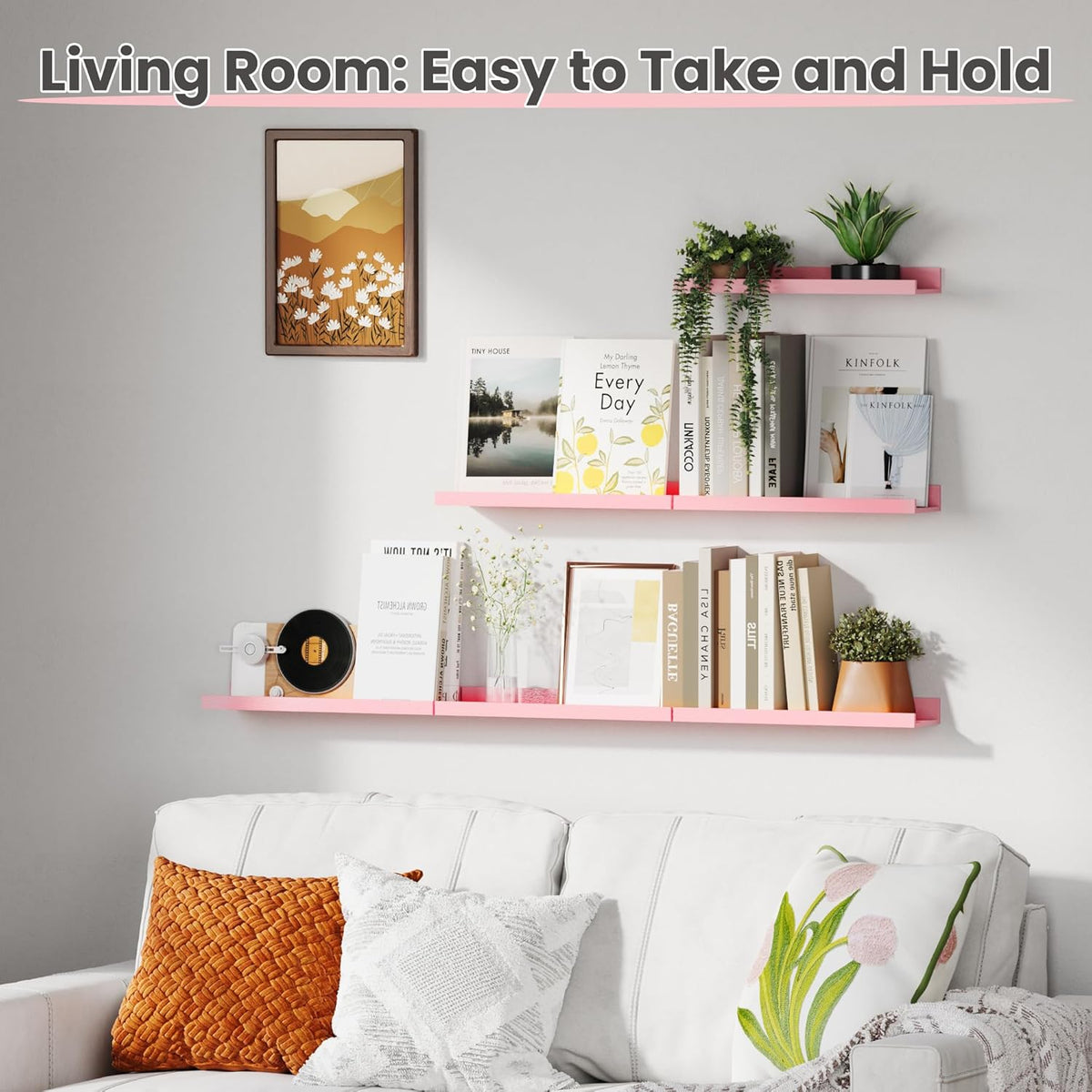 Floating Shelves for Wall Decor and Storage, Pink, 6Pcs 15.7''