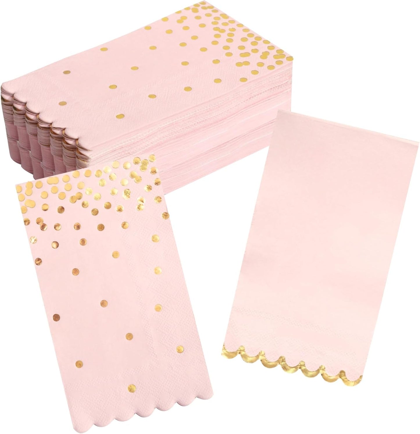 Pink Napkins Disposable - 50 Pack - Pink and Gold Paper Dinner Napkins with Scalloped Edges Paper Towel Guest Napkins for Birthday Party, Wedding