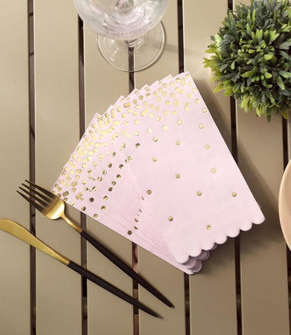 Pink Napkins Disposable - 50 Pack - Pink and Gold Paper Dinner Napkins with Scalloped Edges Paper Towel Guest Napkins for Birthday Party, Wedding