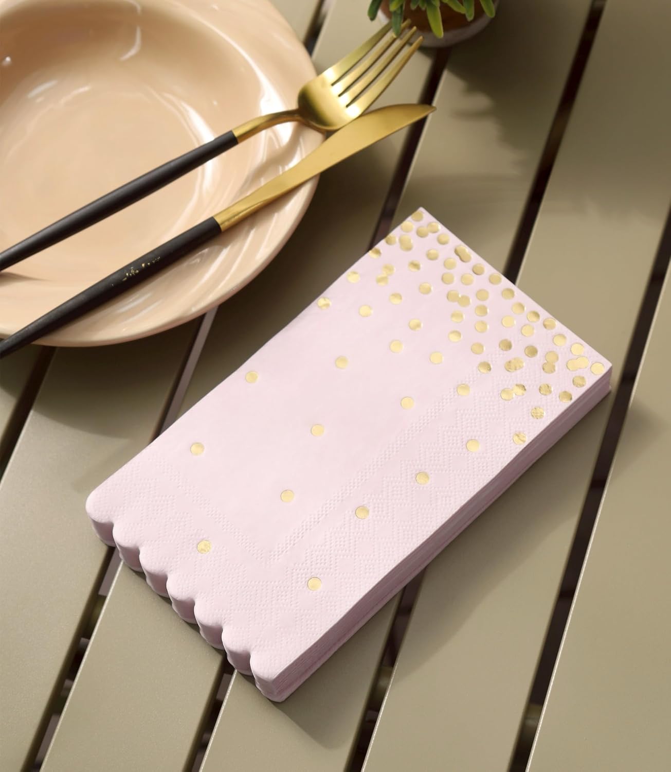 Pink Napkins Disposable - 50 Pack - Pink and Gold Paper Dinner Napkins with Scalloped Edges Paper Towel Guest Napkins for Birthday Party, Wedding