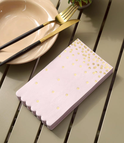 Pink Napkins Disposable - 50 Pack - Pink and Gold Paper Dinner Napkins with Scalloped Edges Paper Towel Guest Napkins for Birthday Party, Wedding