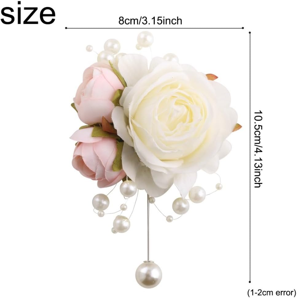 Wrist Corsage and Boutonniere Set for Groom Groomsmen Men Suit Bride Bridesmaid Artificial Flower Wrist Corsage for Wedding Prom Homecoming Party Ivory and Pink