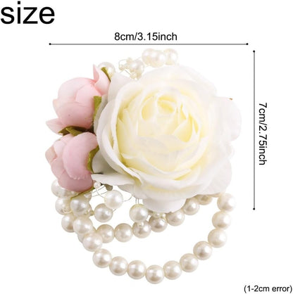 Wrist Corsage and Boutonniere Set for Groom Groomsmen Men Suit Bride Bridesmaid Artificial Flower Wrist Corsage for Wedding Prom Homecoming Party Ivory and Pink