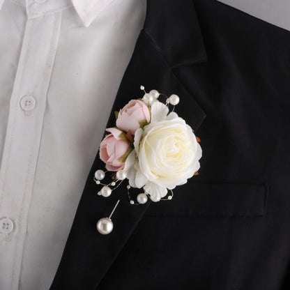 Wrist Corsage and Boutonniere Set for Groom Groomsmen Men Suit Bride Bridesmaid Artificial Flower Wrist Corsage for Wedding Prom Homecoming Party Ivory and Pink