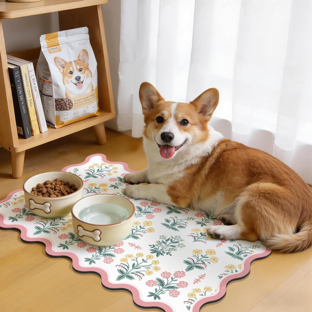 Scalloped Floral Dish Drying Mat, 12"x20" Coffee Mat Pink Pastoral