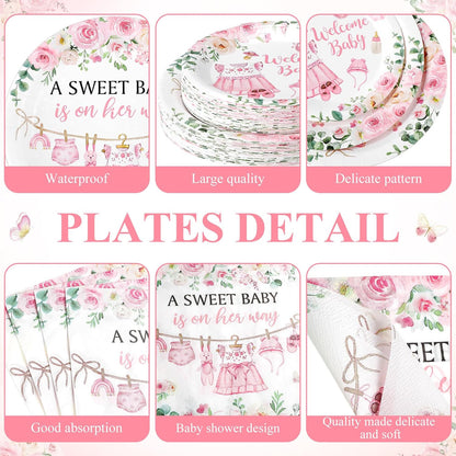 400 Pcs Floral Baby Shower Party Decoration Paper Plates Serve 50