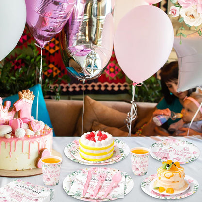 400 Pcs Floral Baby Shower Party Decoration Paper Plates Serve 50