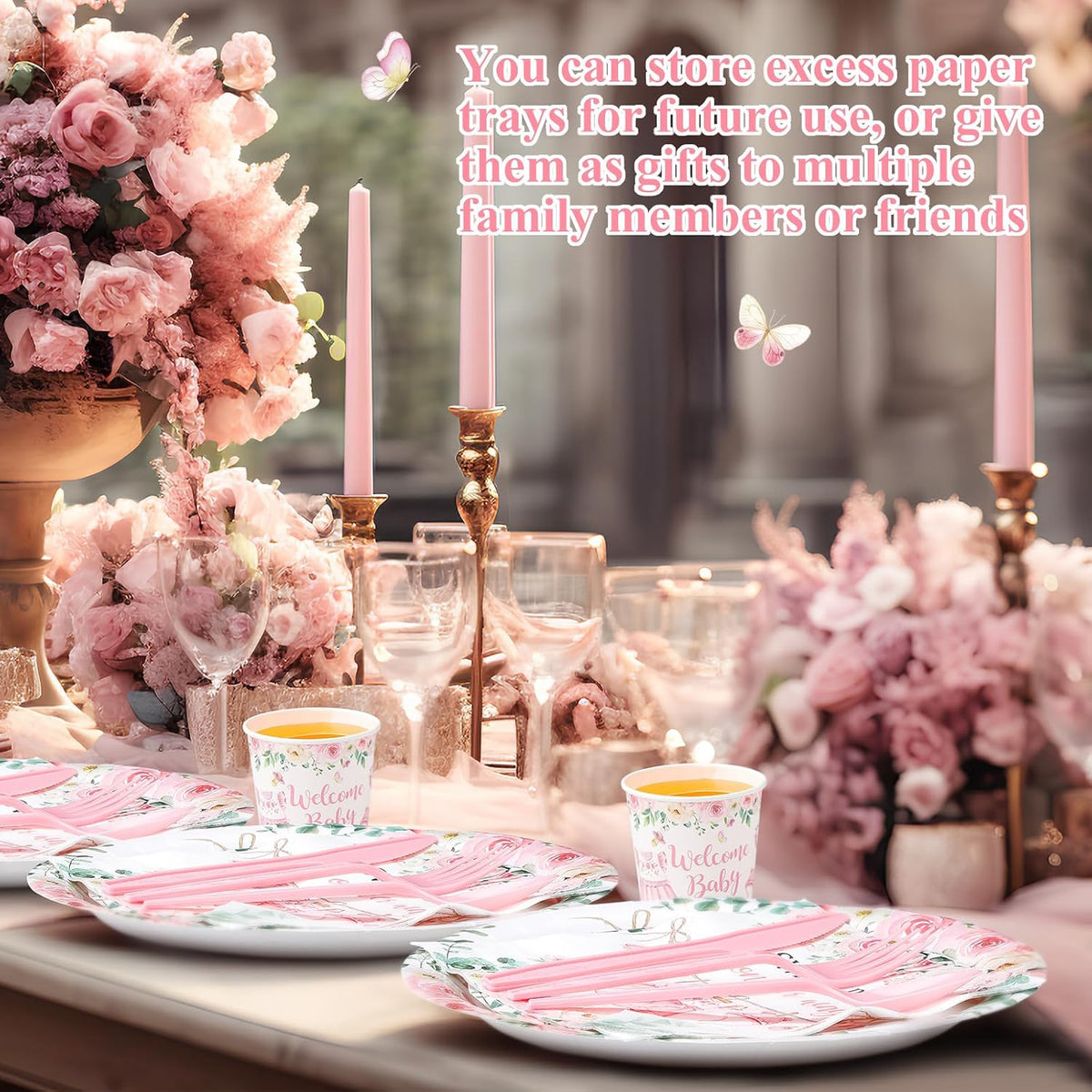 400 Pcs Floral Baby Shower Party Decoration Paper Plates Serve 50