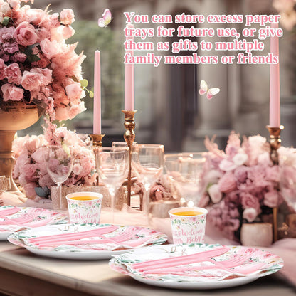 400 Pcs Floral Baby Shower Party Decoration Paper Plates Serve 50