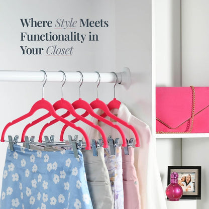 10 Pack Clothes Hangers with Clips Pink Velvet Hangers use for Skirt Hangers Clothes Hanger Pants Hangers Ultra Thin No Slip