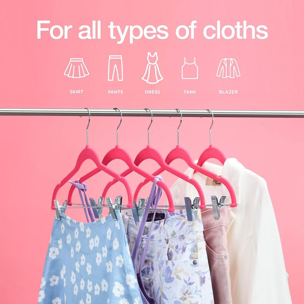 10 Pack Clothes Hangers with Clips Pink Velvet Hangers use for Skirt Hangers Clothes Hanger Pants Hangers Ultra Thin No Slip