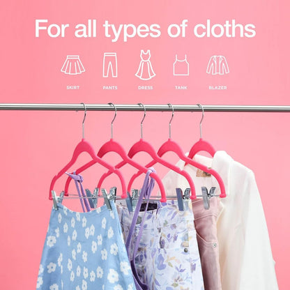 10 Pack Clothes Hangers with Clips Pink Velvet Hangers use for Skirt Hangers Clothes Hanger Pants Hangers Ultra Thin No Slip