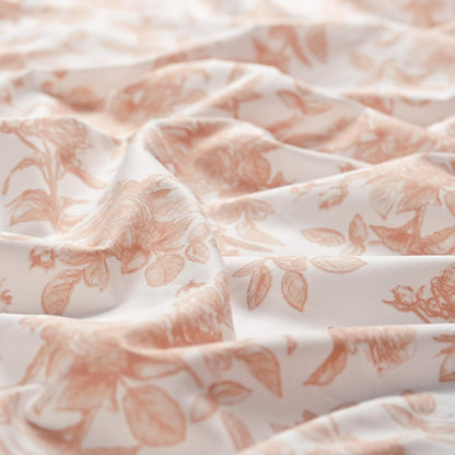 100% Pure Organic Cotton Sheets Set Full Size - Peach Pink Rose Floral Pattern Print Super Soft Sheet - 4 Piece Set - Fitted Sheet, Flat Sheet & 2 Pillow Covers - Full