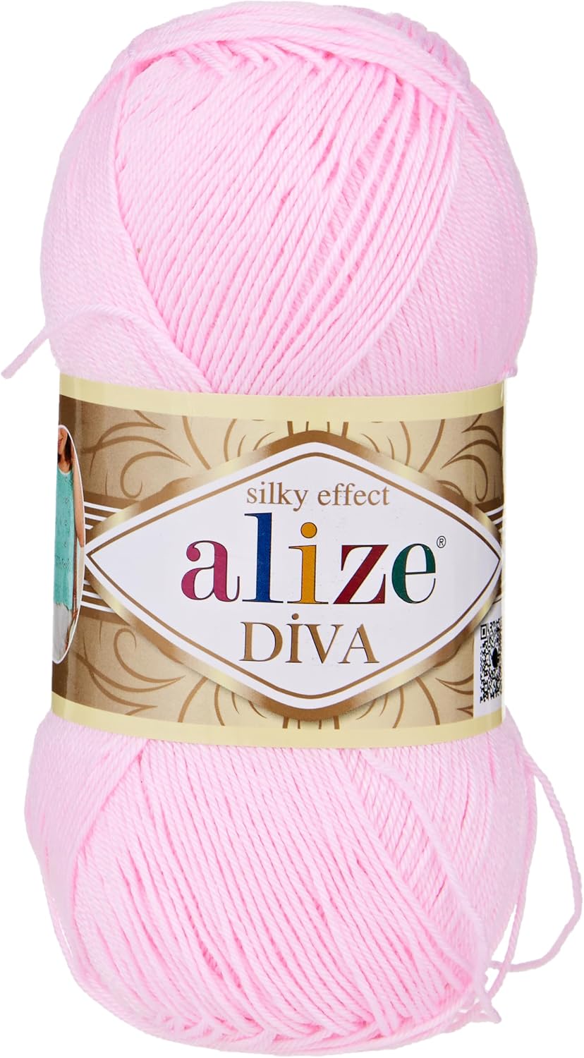 Diva Silk Effect 100% Microfiber Acrylic Yarn 1 Ball skeins 100gr 383yds Color (185 - Baby Pink)