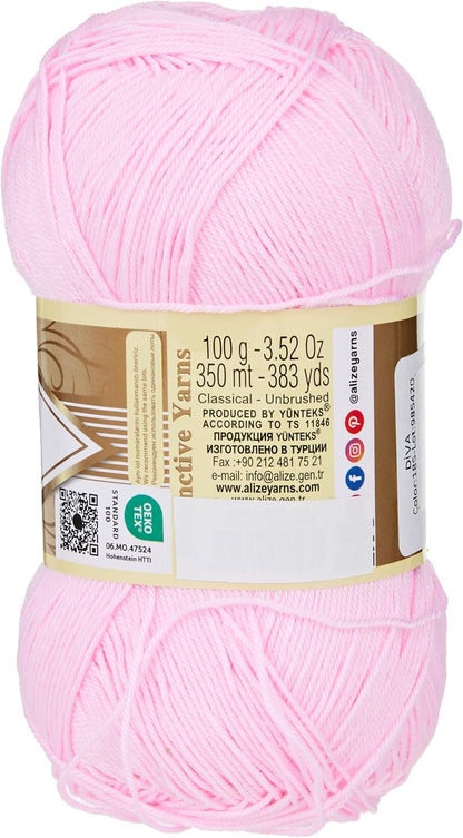 Diva Silk Effect 100% Microfiber Acrylic Yarn 1 Ball skeins 100gr 383yds Color (185 - Baby Pink)
