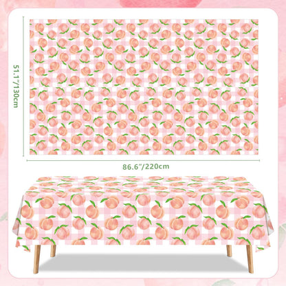 4Pcs Peach Tablecloth Pink Sweet One Peach Girl Summer Birthday Party Decoration 51 x 86 Pink Check Disposable Plastic Table Cloth Dining Room Kitchen Indoor Outdoor Décor (4)