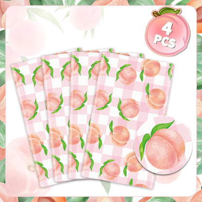 4Pcs Peach Tablecloth Pink Sweet One Peach Girl Summer Birthday Party Decoration 51 x 86 Pink Check Disposable Plastic Table Cloth Dining Room Kitchen Indoor Outdoor Décor (4)