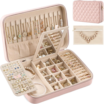 Travel Jewelry Case for Women Girls -Large, Pink