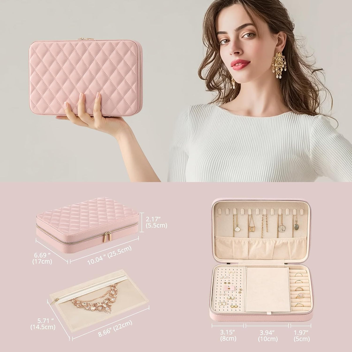 Travel Jewelry Case for Women Girls -Large, Pink