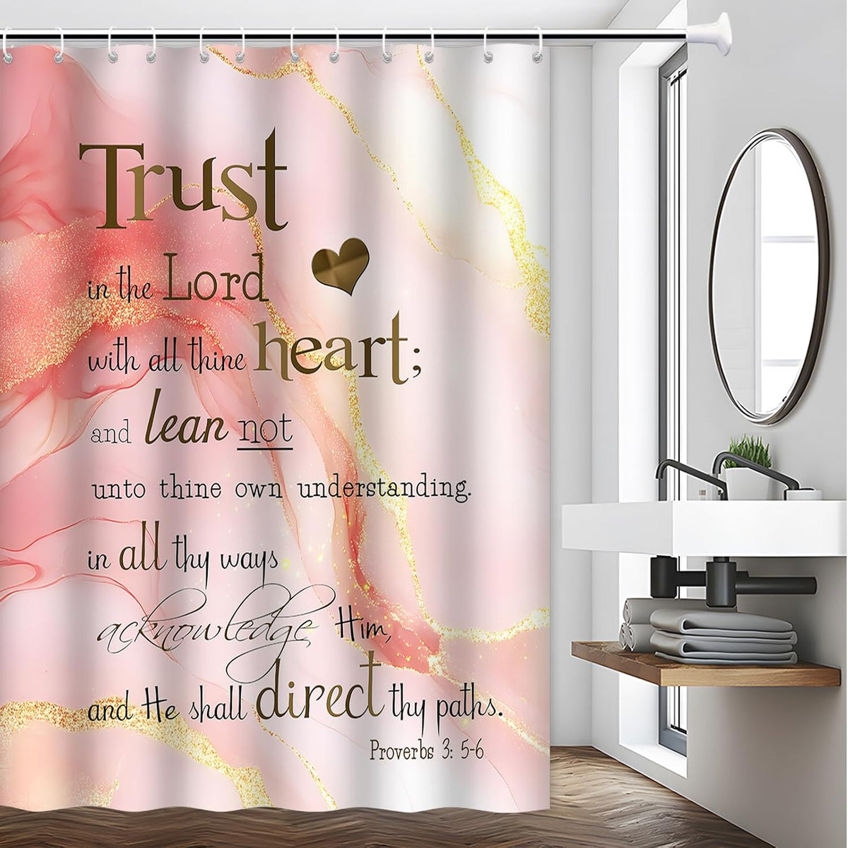 Inspirational Quote Shower Curtains Pink Marble Abstract Art 70 x 70 Inch