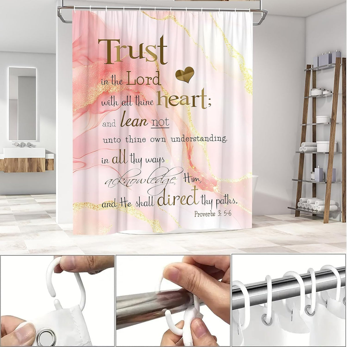 Inspirational Quote Shower Curtains Pink Marble Abstract Art 70 x 70 Inch