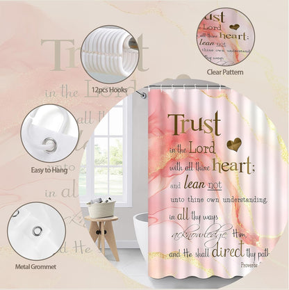 Inspirational Quote Shower Curtains Pink Marble Abstract Art 70 x 70 Inch