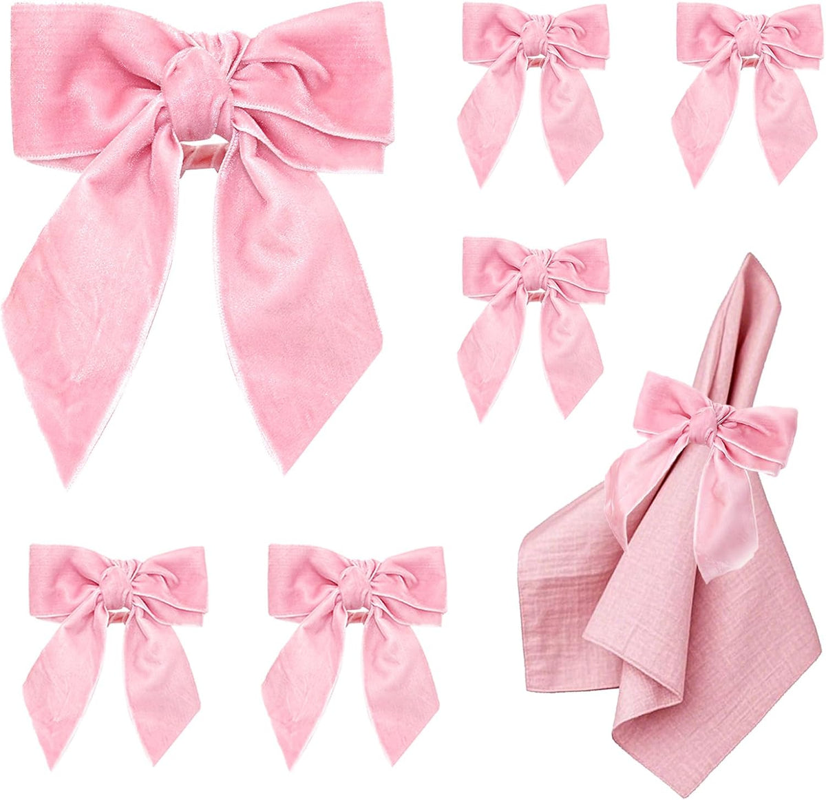 Christmas Bow Napkin Rings Set of 6 Pink Velvet Bow Napkin Holders for Christmas Eve New Year Party, Wedding,Brithday,Valentine's Day Gatherings & Home Daily Dinner Table Decor