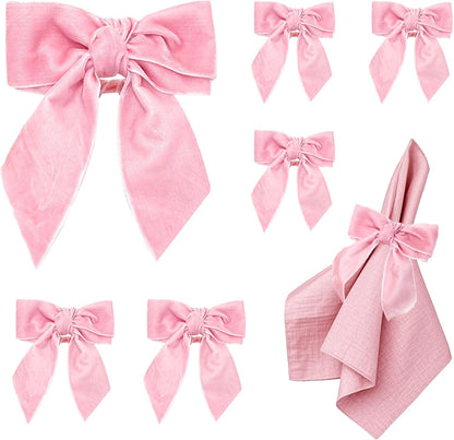 Christmas Bow Napkin Rings Set of 6 Pink Velvet Bow Napkin Holders for Christmas Eve New Year Party, Wedding,Brithday,Valentine's Day Gatherings & Home Daily Dinner Table Decor