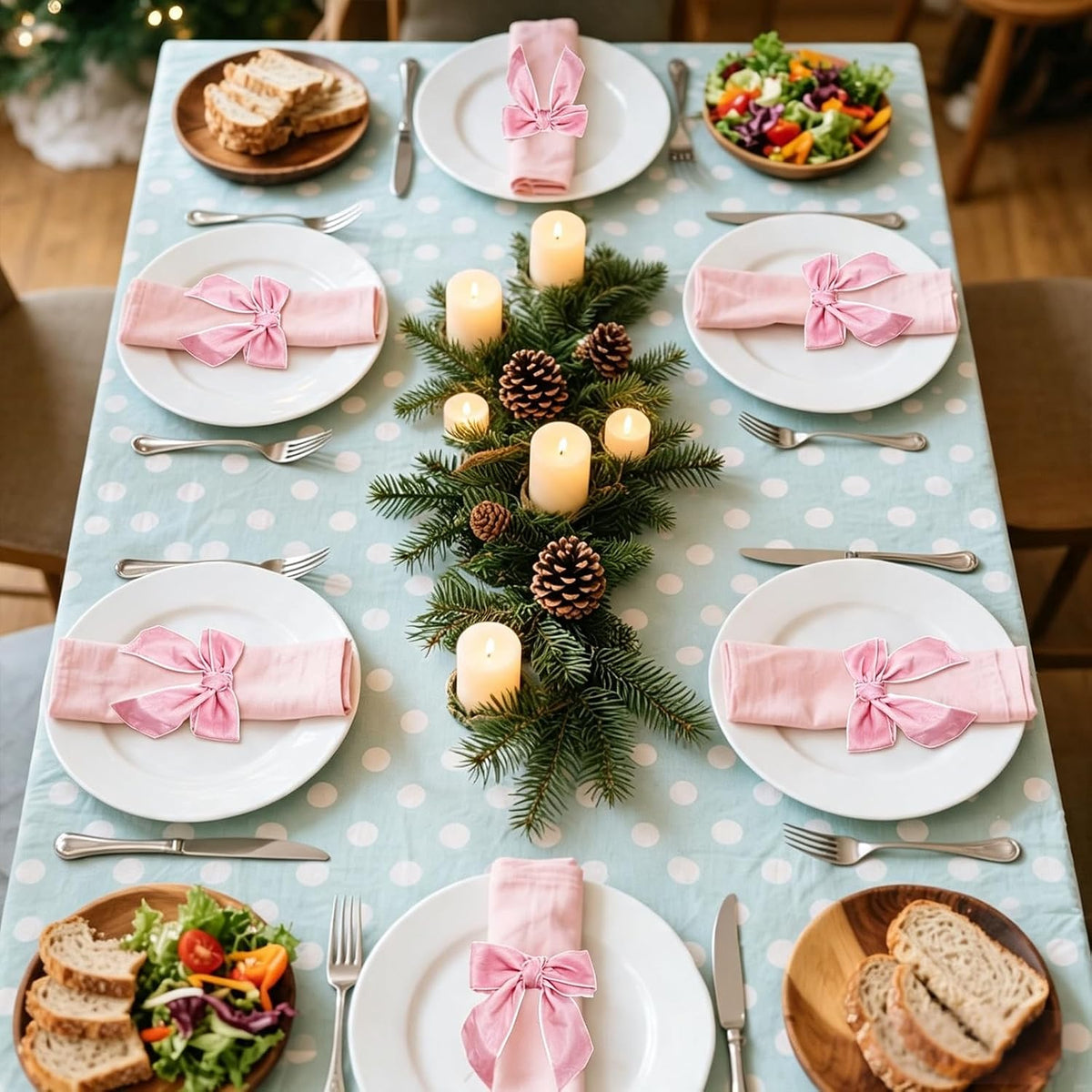 Christmas Bow Napkin Rings Set of 6 Pink Velvet Bow Napkin Holders for Christmas Eve New Year Party, Wedding,Brithday,Valentine's Day Gatherings & Home Daily Dinner Table Decor