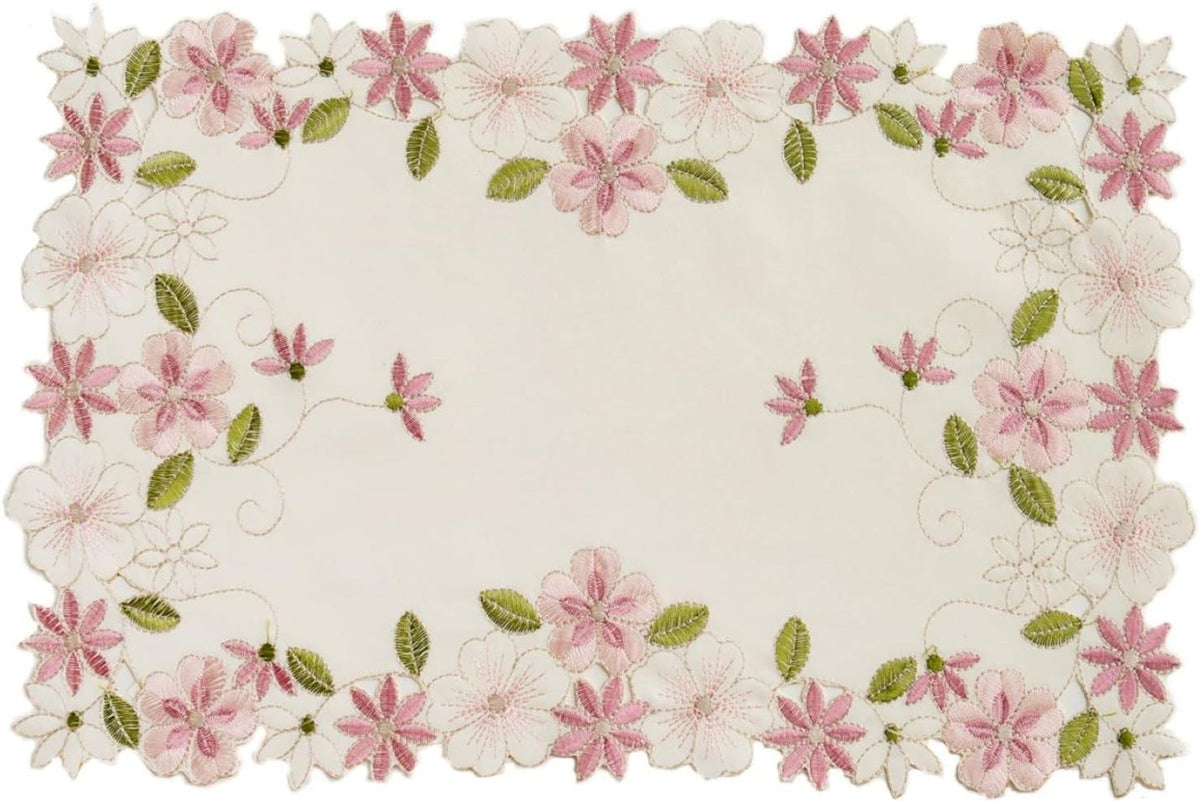 2pack Round lace Doilies,Yellow Blue Floral Cutwork Embroidered Placemats Vase Pads for Wedding Birthday Dinner Party Decor (17 * 11 inch, Pink Flower)