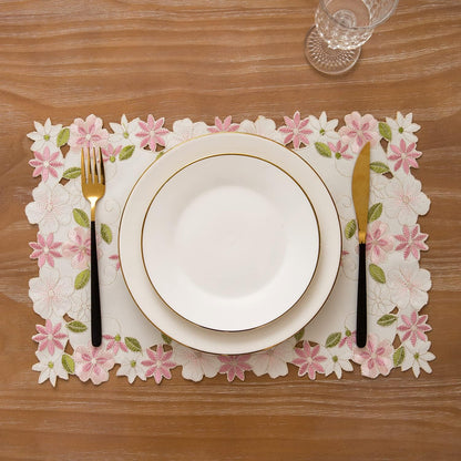 2pack Round lace Doilies,Yellow Blue Floral Cutwork Embroidered Placemats Vase Pads for Wedding Birthday Dinner Party Decor (17 * 11 inch, Pink Flower)