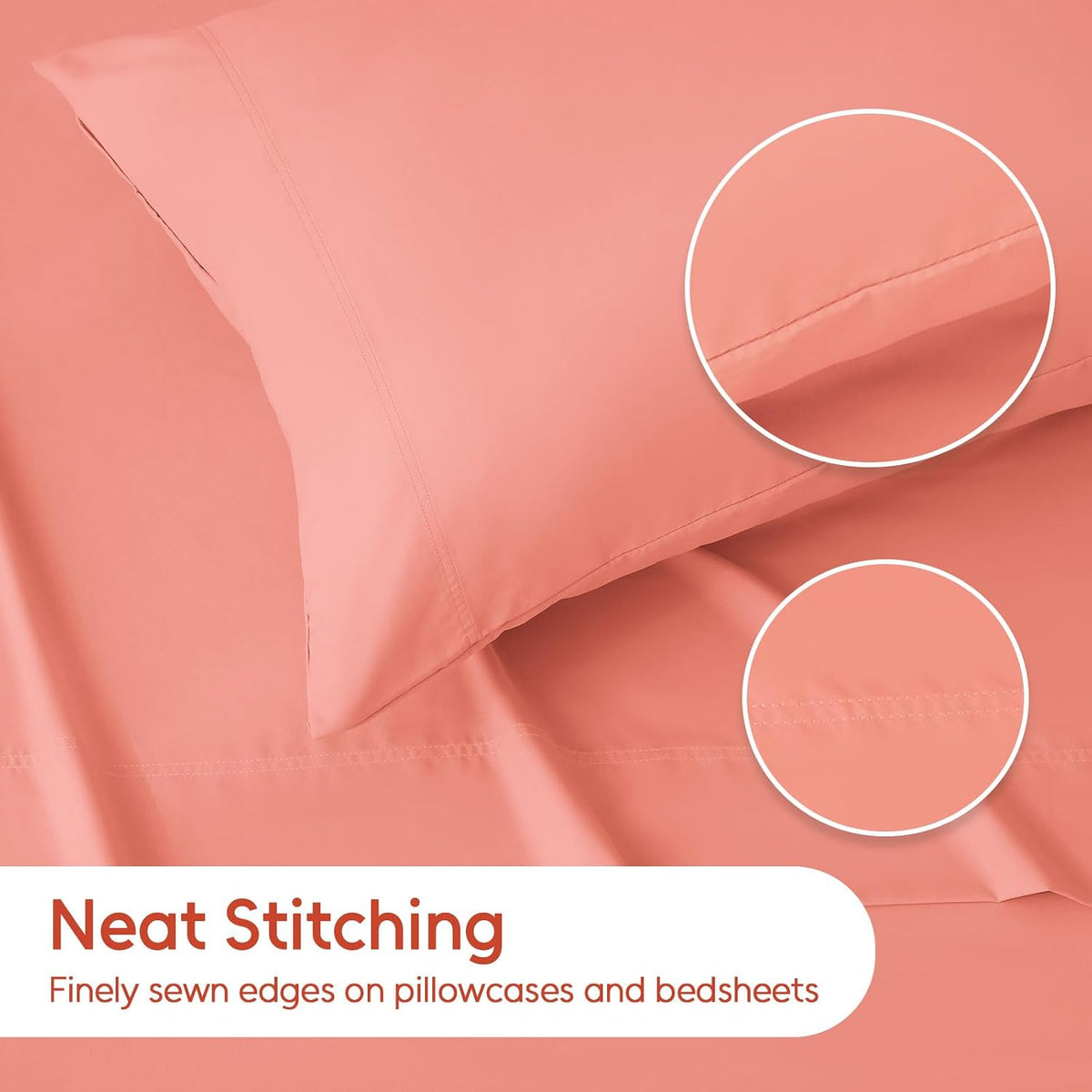 Queen Sheet Set 4 Pieces,Peachy Coral Ultra Soft & Breathable Microbifer Sheets, 1600 Thread Count Hotel Luxury Oeko-Tex Bed Sheets, 14-16 Inch Deep Pocket Durable Wrinkle Free Sheets