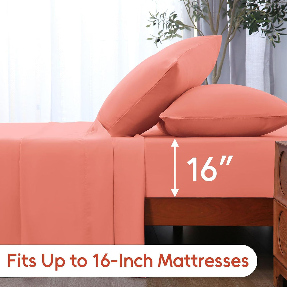 Queen Sheet Set 4 Pieces,Peachy Coral Ultra Soft & Breathable Microbifer Sheets, 1600 Thread Count Hotel Luxury Oeko-Tex Bed Sheets, 14-16 Inch Deep Pocket Durable Wrinkle Free Sheets