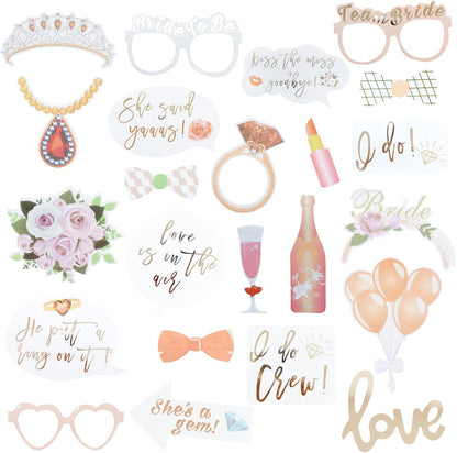 Wedding Bridal Shower Photo Booth Props, 23 Pieces Rose Gold Bachelorette Party Decorations Photo Booth for Bridal Shower Girls Night Out Hen Party Gift Accessories Wedding Favor Supplies