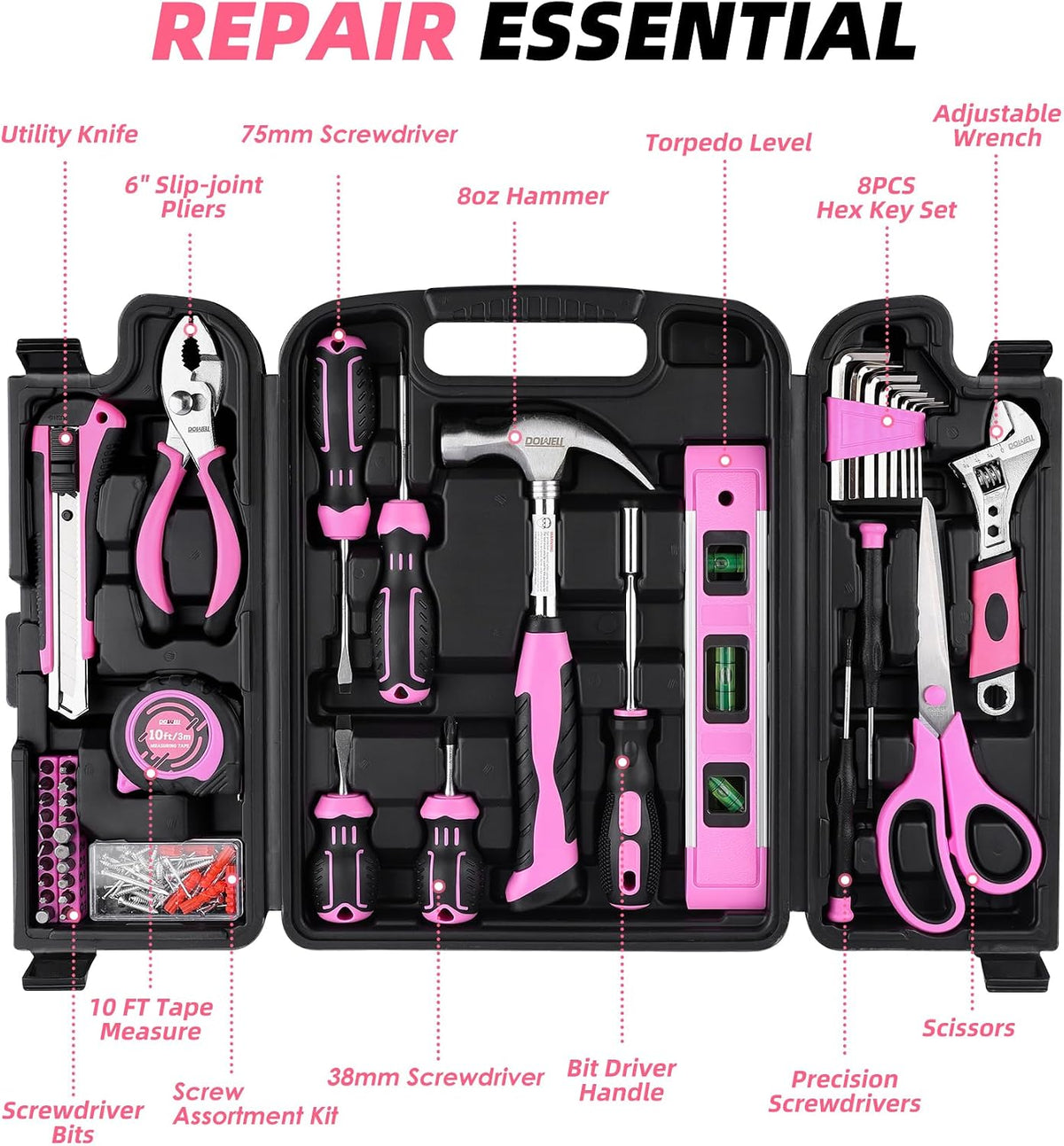 123-Piece Pink Home Repair Tool Kit for Women & Girls