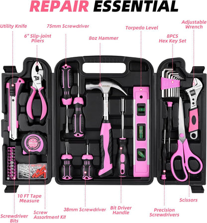 123-Piece Pink Home Repair Tool Kit for Women & Girls
